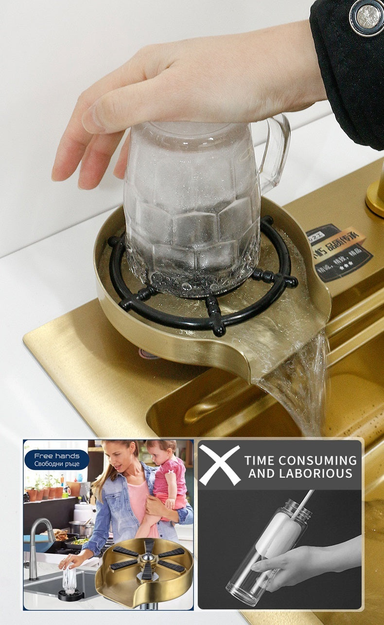 Multifunctional gold kitchen sink with waterfall mixer faucet tap | Tetra Sink | 2GNS30475TSK - Tetrasink
