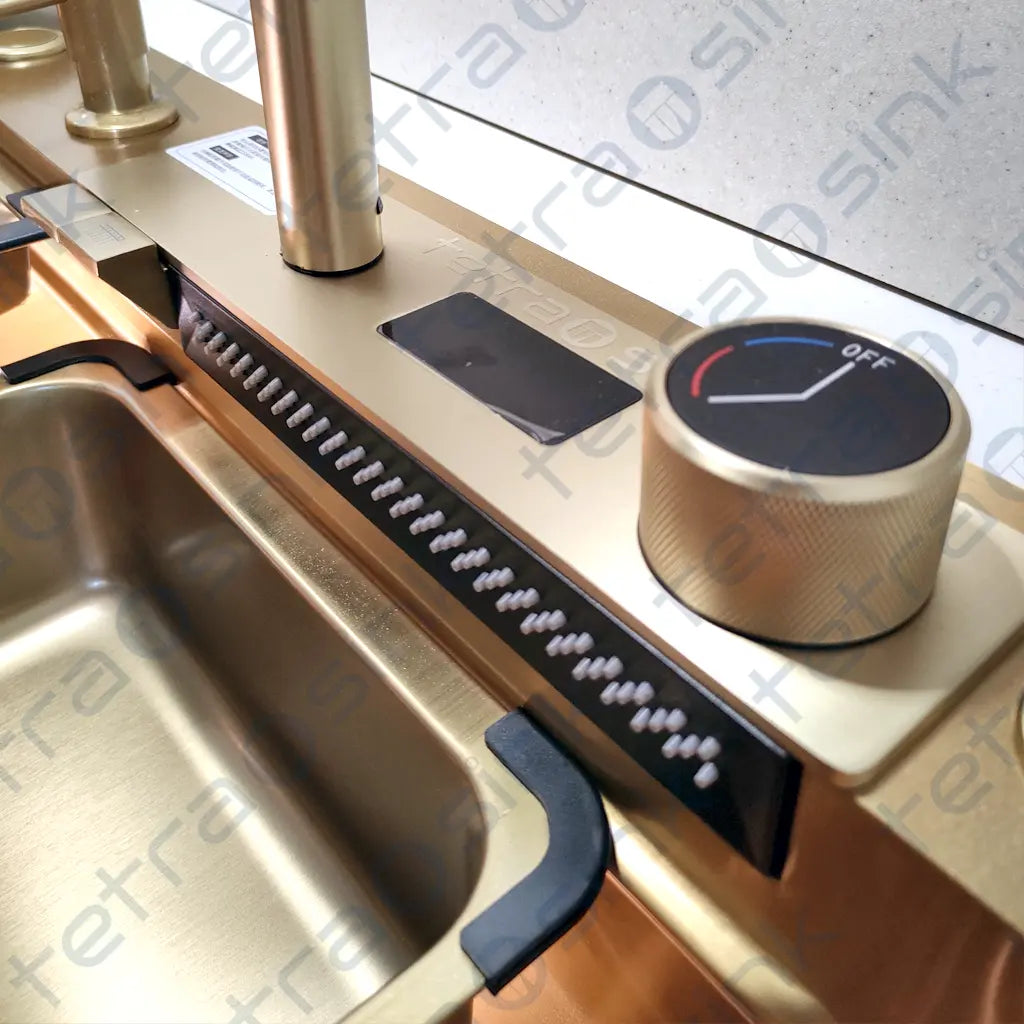 Multifunctional gold kitchen sink with waterfall mixer faucet tap | Tetra Sink | 2GNS30475TSK - Tetrasink