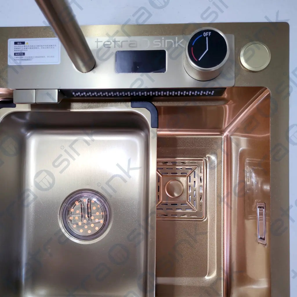 Multifunctional gold kitchen sink with waterfall mixer faucet tap | Tetra Sink | 2GNS30475TSK - Tetrasink