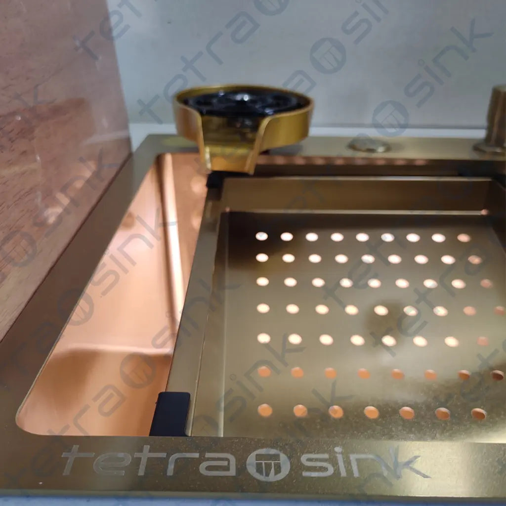 Multifunctional gold kitchen sink with waterfall mixer faucet tap | Tetra Sink | 2GNS30475TSK - Tetrasink