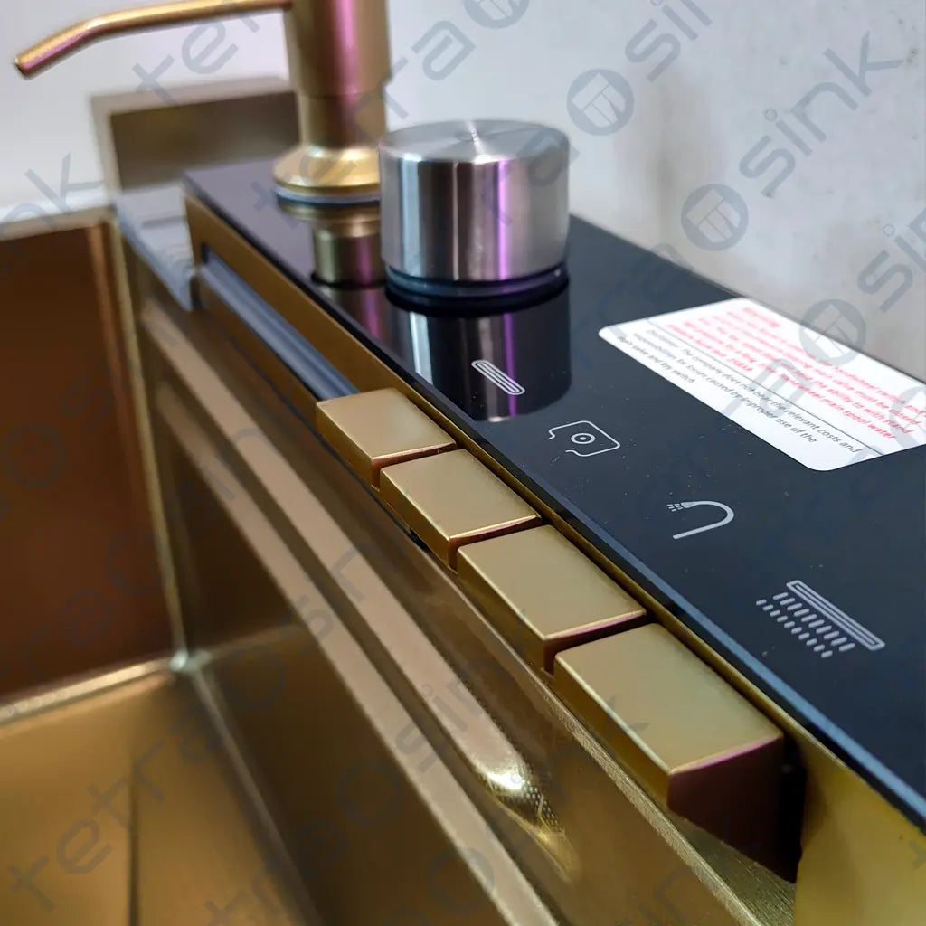 Multifunctional gold kitchen sink | Tetra Sink | 6NGS30475TS | Smart Kitchen Sink with Nano Platinum Coating and 10 in 1 Function | Multifunctional kitchen sink with a deep trough and a high-quality waterfall mixing system - Tetrasink