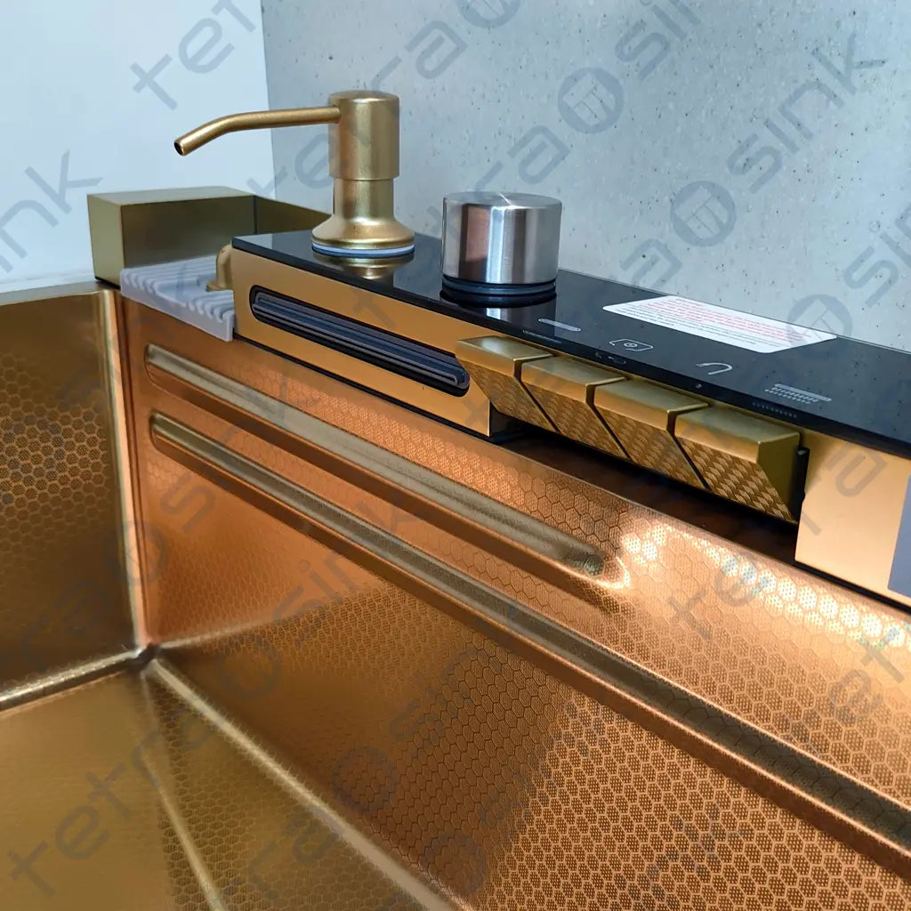 Multifunctional gold kitchen sink | Tetra Sink | 6NGS30475TS | Smart Kitchen Sink with Nano Platinum Coating and 10 in 1 Function | Multifunctional kitchen sink with a deep trough and a high-quality waterfall mixing system - Tetrasink