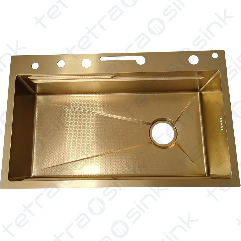 Multifunctional gold kitchen sink | Tetra Sink | 6NGS30475TS | Smart Kitchen Sink with Nano Platinum Coating and 10 in 1 Function | Multifunctional kitchen sink with a deep trough and a high-quality waterfall mixing system - Tetrasink