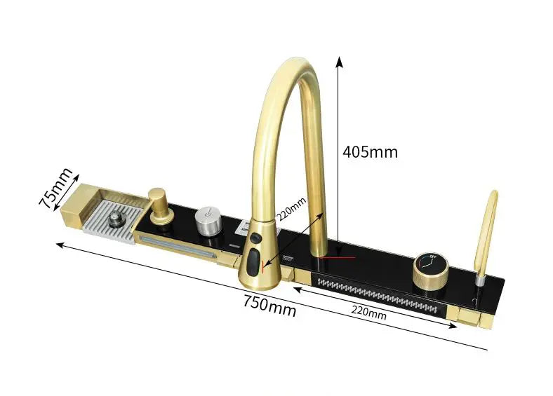Multifunctional gold kitchen sink | Tetra Sink | 6NGS30475TS | Smart Kitchen Sink with Nano Platinum Coating and 10 in 1 Function | Multifunctional kitchen sink with a deep trough and a high-quality waterfall mixing system - Tetrasink