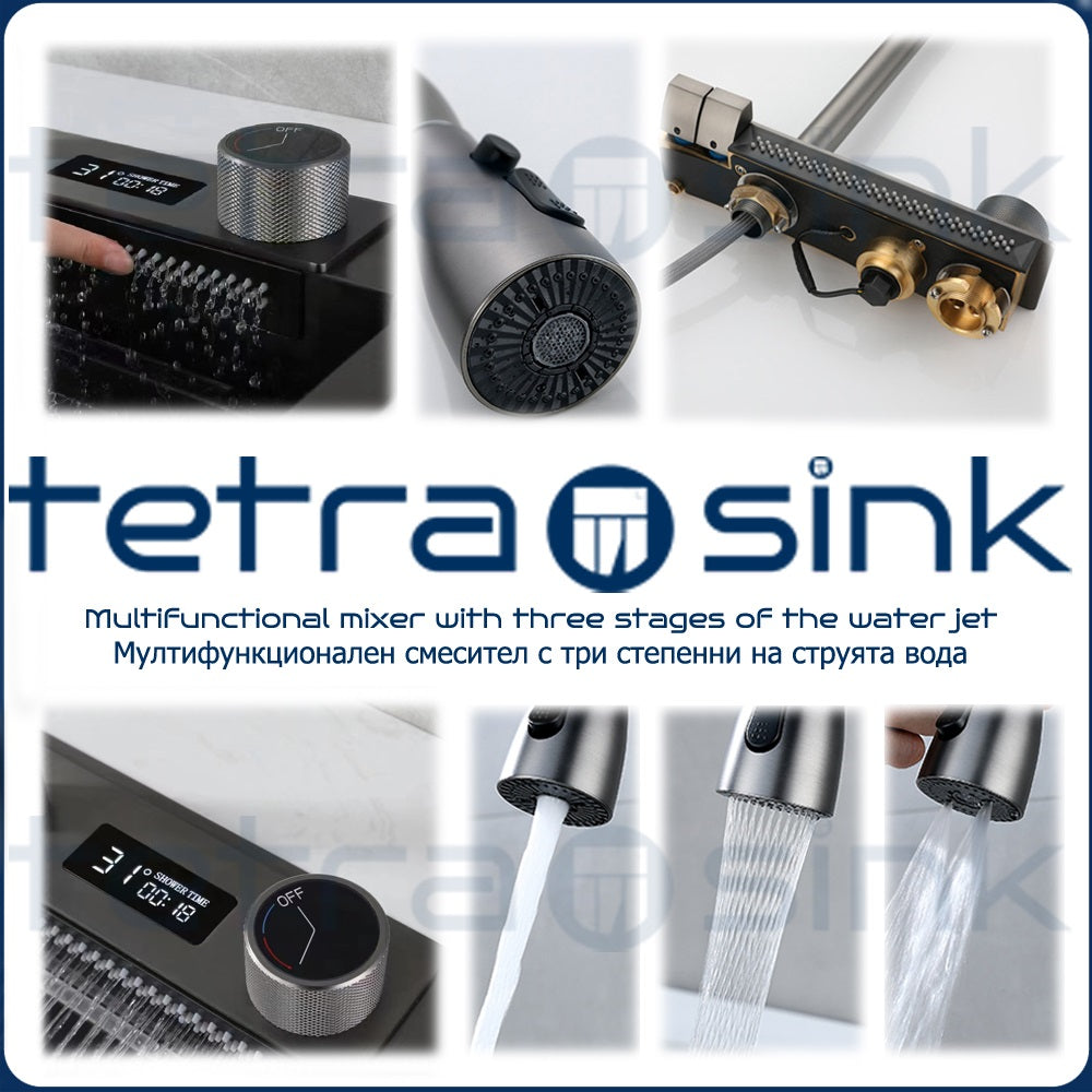 Multifunctional kitchen sink | Tetra Sink | 4KN2S30475TS | set А | Multifunctional sink for kitchen with deep trough and high-quality waterfall mixer - Tetrasink