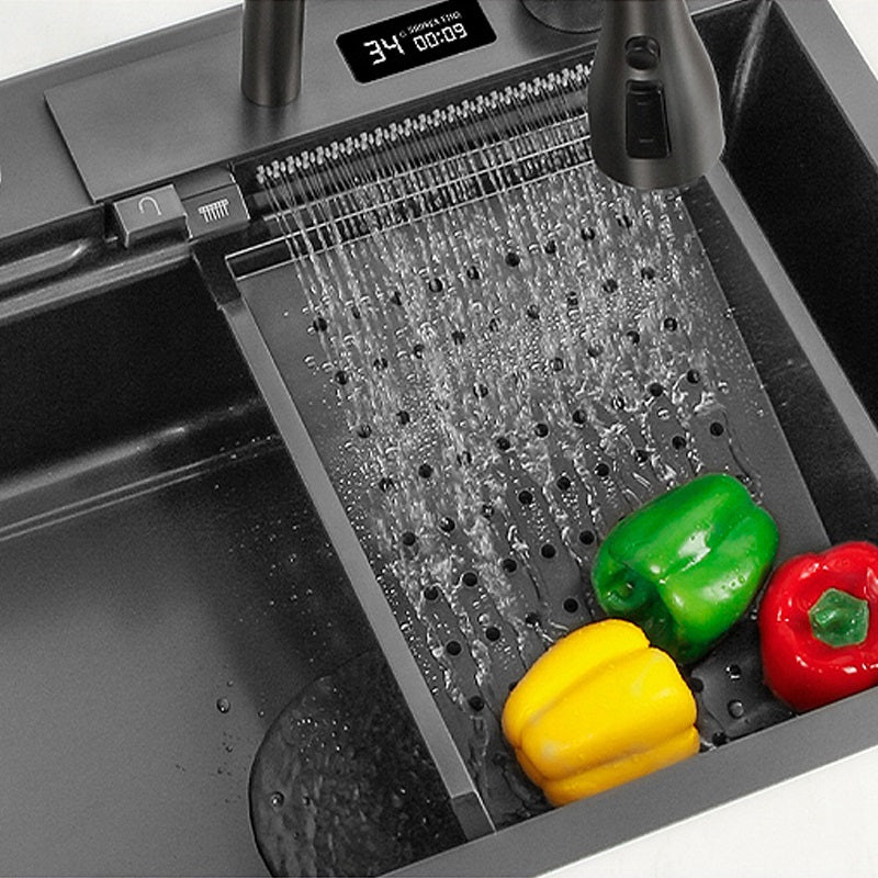 Multifunctional kitchen sink | Tetra Sink | 4KNS30475TS | set B | Multifunctional sink for kitchen with deep trough and high-quality waterfall mixer - Tetrasink