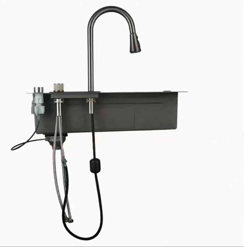 Multifunctional kitchen sink | Tetra Sink | 4KNS30475TS | set B | Multifunctional sink for kitchen with deep trough and high-quality waterfall mixer - Tetrasink