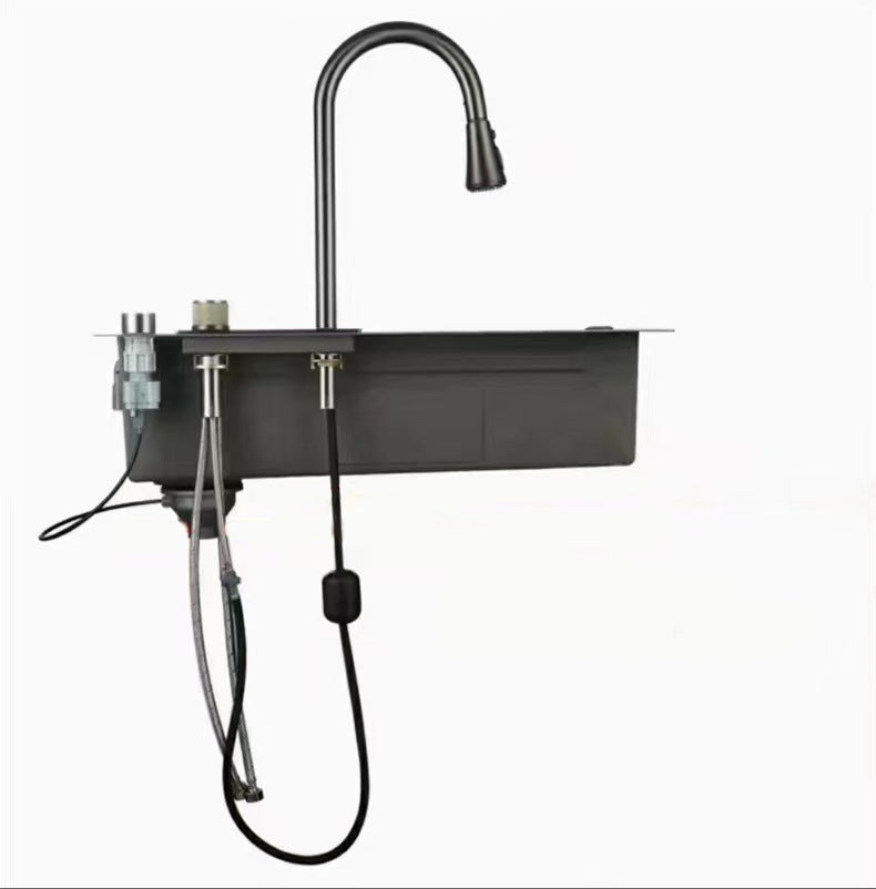 Multifunctional kitchen sink | Tetra Sink | 4KNS30475TS | set А | Multifunctional sink for kitchen with deep trough and high-quality waterfall mixer - Tetrasink
