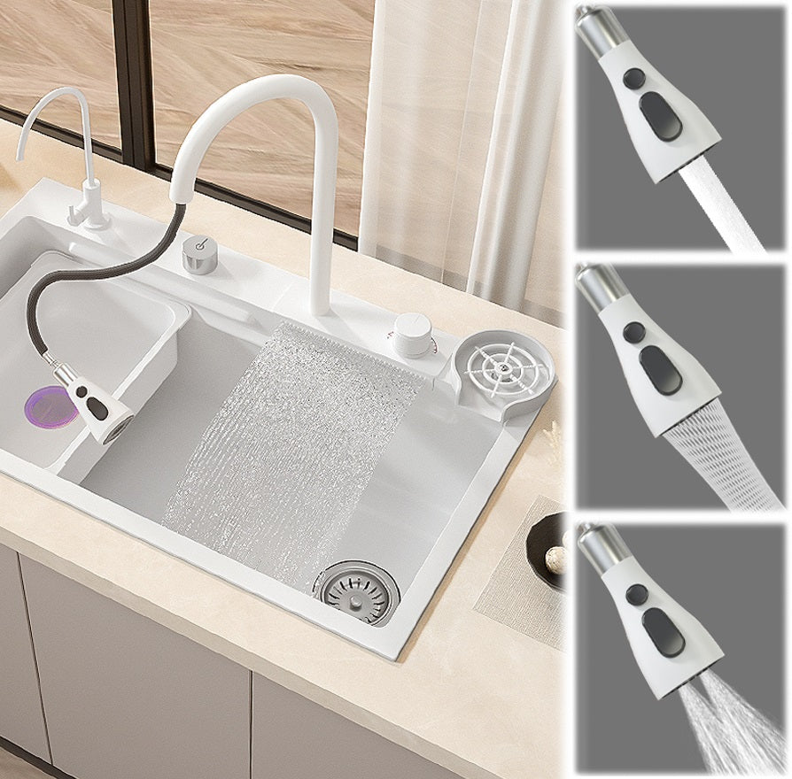 Multifunctional kitchen sink | Tetra Sink | 5BCGNS30475TS | Multifunctional sink for kitchen with deep trough and high-quality waterfall mixer - Tetrasink