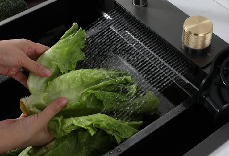 Multifunctional kitchen sink | Tetra Sink | 1NS30468TS | Multifunctional sink for kitchen with deep trough and high-quality waterfall mixer - Tetrasink