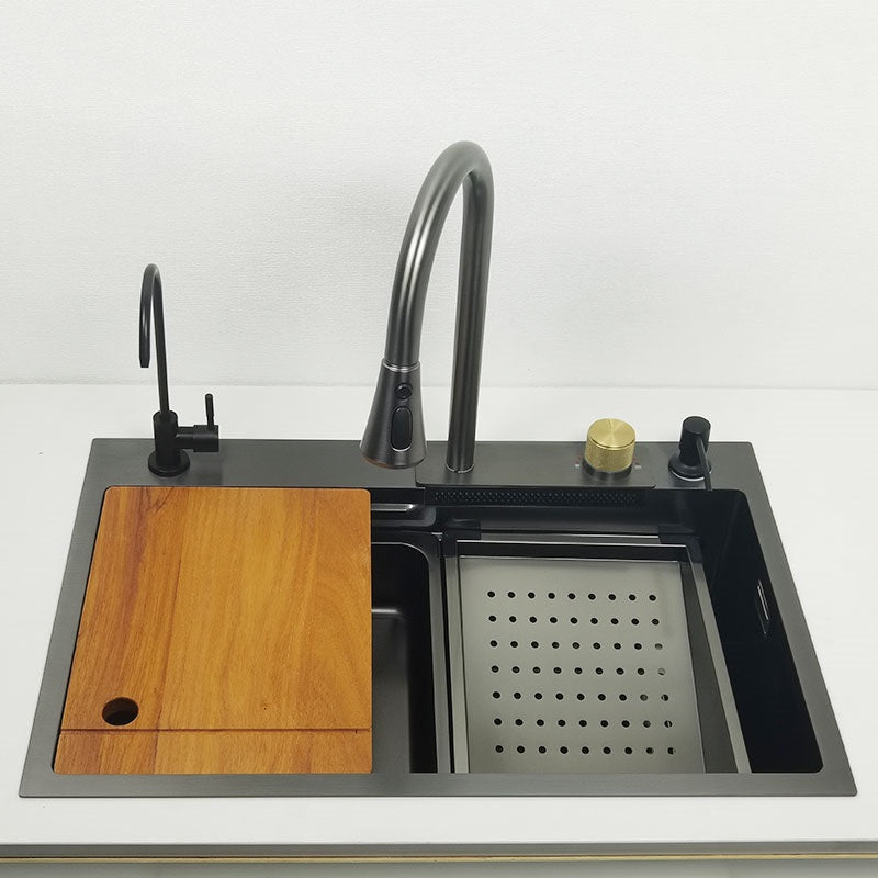 Multifunctional kitchen sink | Tetra Sink | 1NS30468TS | Multifunctional sink for kitchen with deep trough and high-quality waterfall mixer - Tetrasink