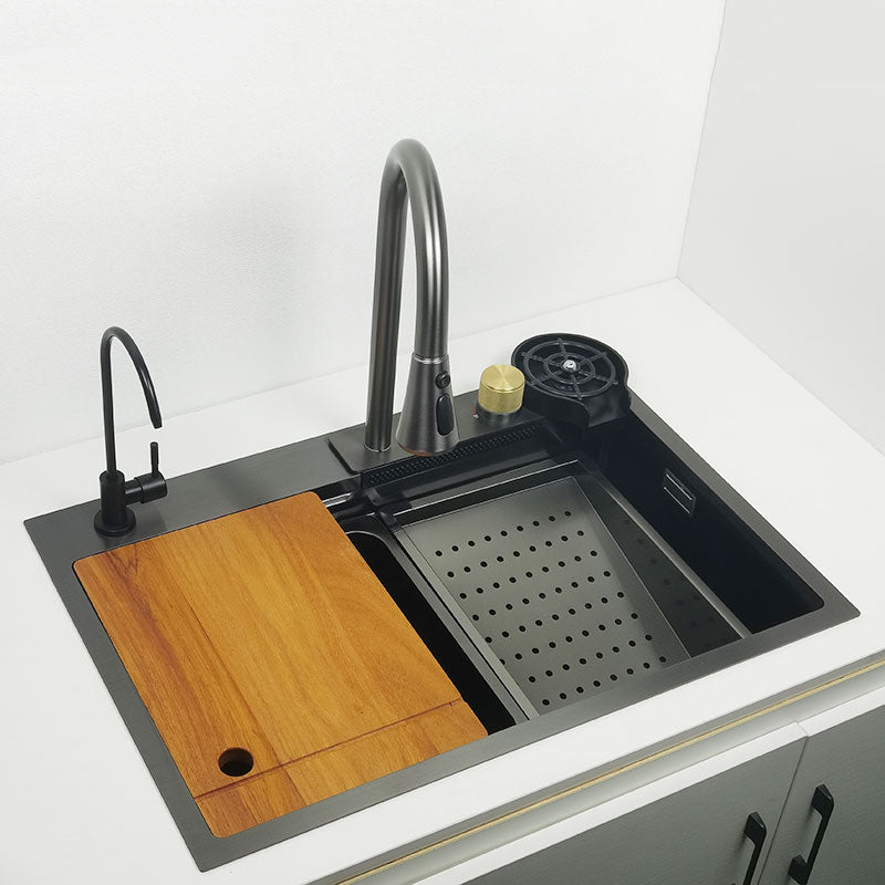 Multifunctional kitchen sink | Tetra Sink | 1NS30475TS | Multifunctional sink for kitchen with deep trough and high-quality waterfall mixer - Tetrasink