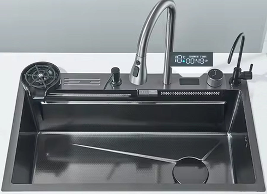 Multifunctional kitchen sink | Tetra Sink | 4KN2S30475TS | set А | Multifunctional sink for kitchen with deep trough and high-quality waterfall mixer - Tetrasink