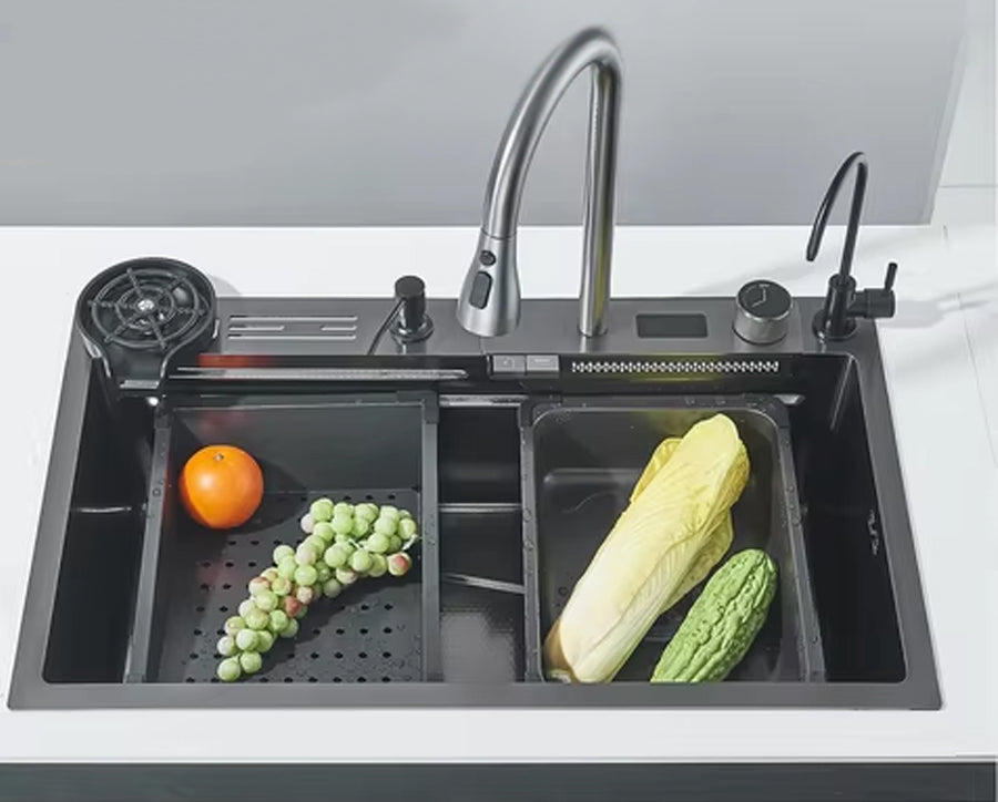 Multifunctional kitchen sink | Tetra Sink | 4KN2S30475TS | set А | Multifunctional sink for kitchen with deep trough and high-quality waterfall mixer - Tetrasink