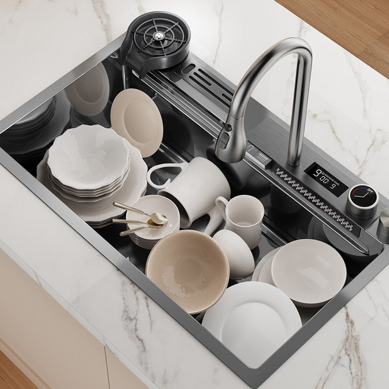Multifunctional kitchen sink | Tetra Sink | 4KNS30475TS | set B | Multifunctional sink for kitchen with deep trough and high-quality waterfall mixer - Tetrasink