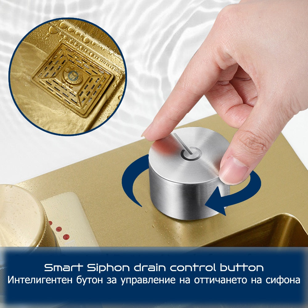 Multifunctional gold kitchen sink with waterfall mixer faucet tap | Tetra Sink | 2GNS30475TSK - Tetrasink