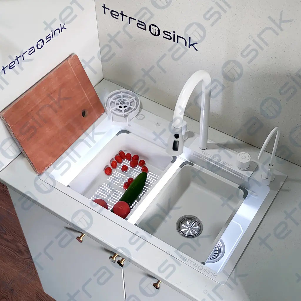 Multifunctional kitchen sink | Tetra Sink | 5BCGNS30475TS | Multifunctional sink for kitchen with deep trough and high-quality waterfall mixer - Tetrasink