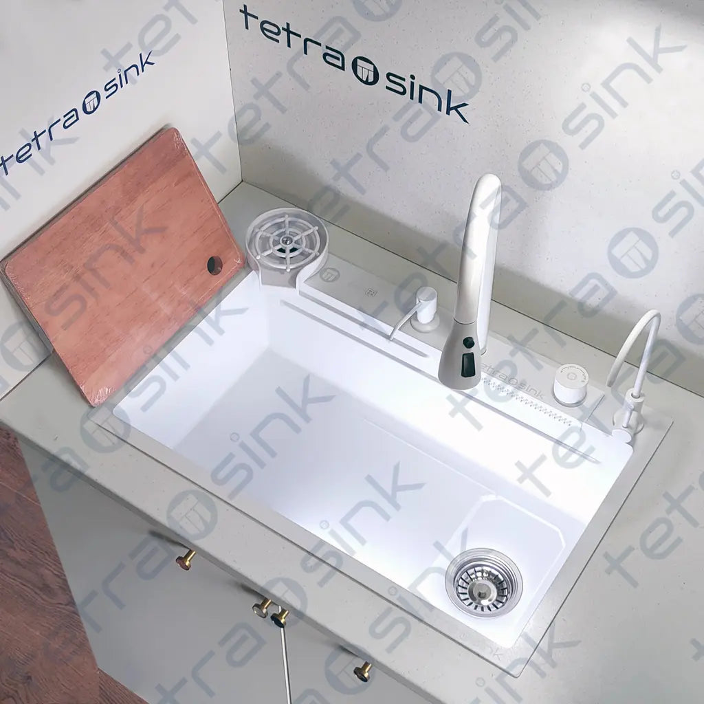 Multifunctional kitchen sink | Tetra Sink | 5BCGNS30475TS | Multifunctional sink for kitchen with deep trough and high-quality waterfall mixer - Tetrasink