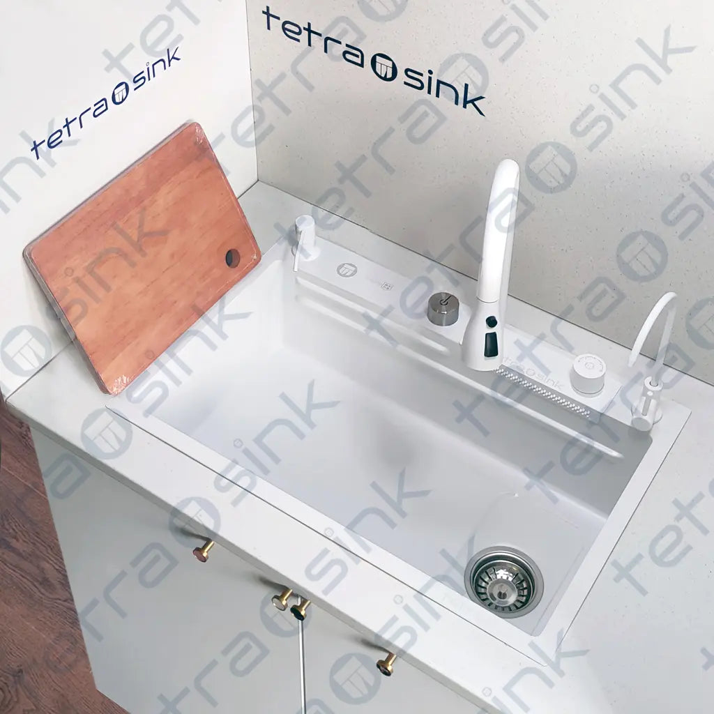 Multifunctional kitchen sink | Tetra Sink | 5BCGNS30475TS | Multifunctional sink for kitchen with deep trough and high-quality waterfall mixer - Tetrasink