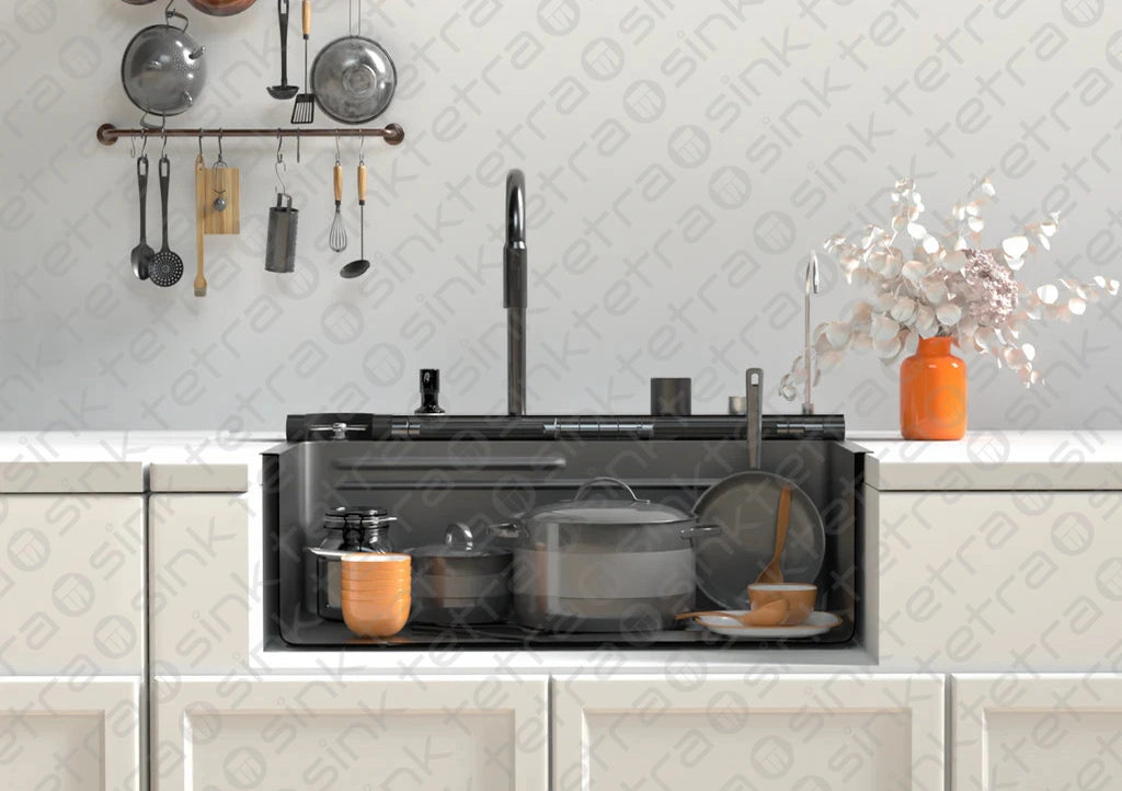 Multifunctional kitchen sink | Tetra Sink | 24NBS304R75 | Multifunctional sink for kitchen with deep trough and high-quality waterfall mixer