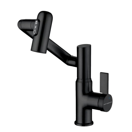 TETRASINK Black Single-Hole Rotatable Faucet with Temperature Display-TS22BF04