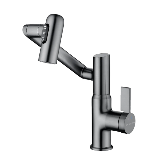TETRASINK Grey Single-Hole Rotatable Faucet with Temperature Display-TS22BF04
