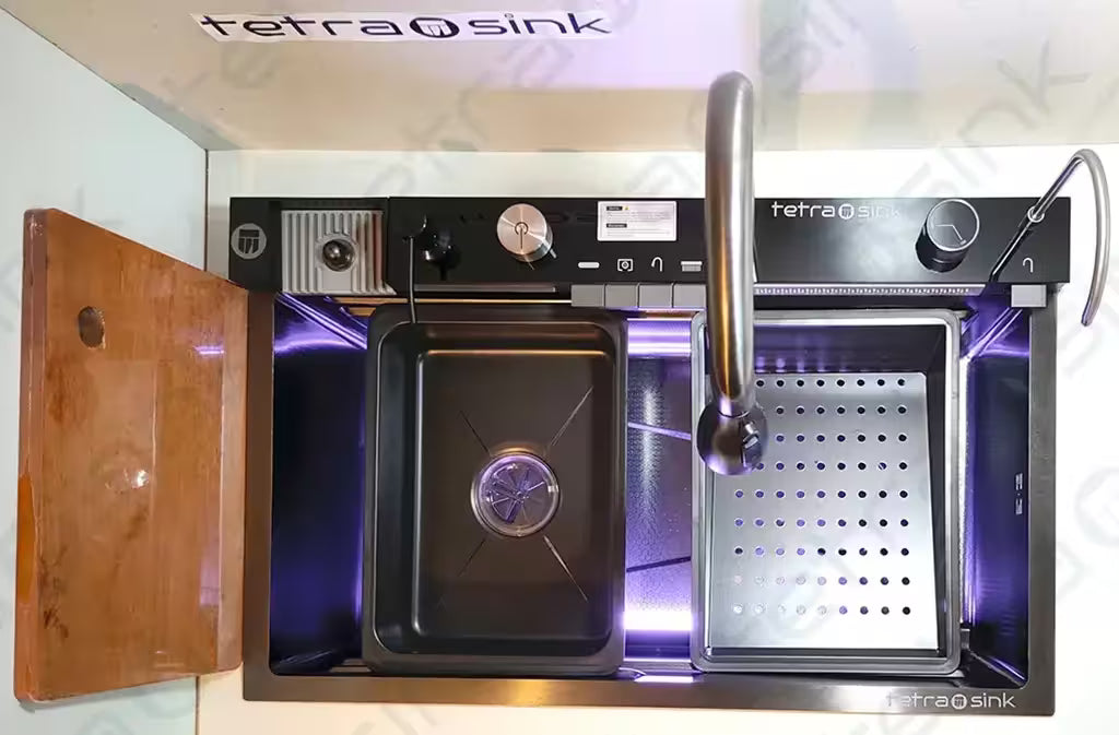 Multifunctional sink best Modern kitchen sink Stainless steel kitchen sink with faucet and cutting board on a white background