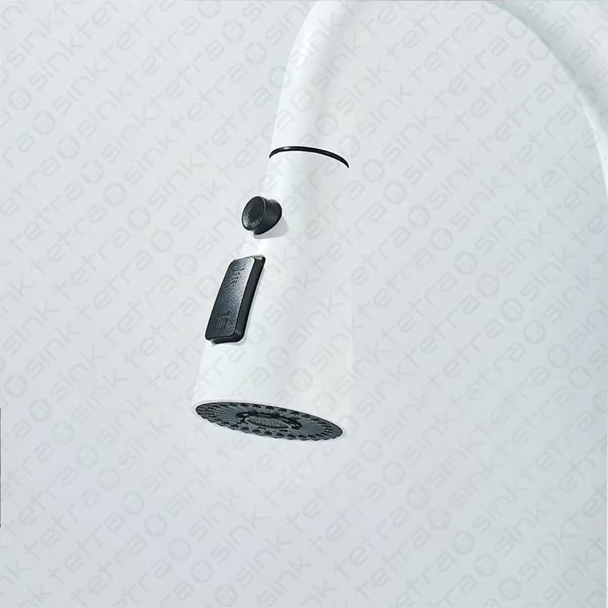 Black faucet on a textured white background
