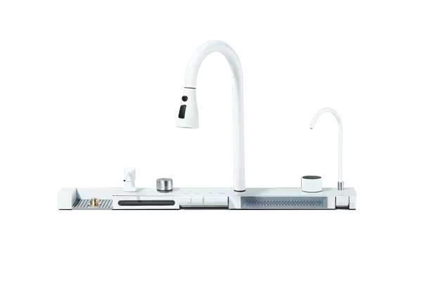 Modern kitchen faucet tetrasink set on a white background