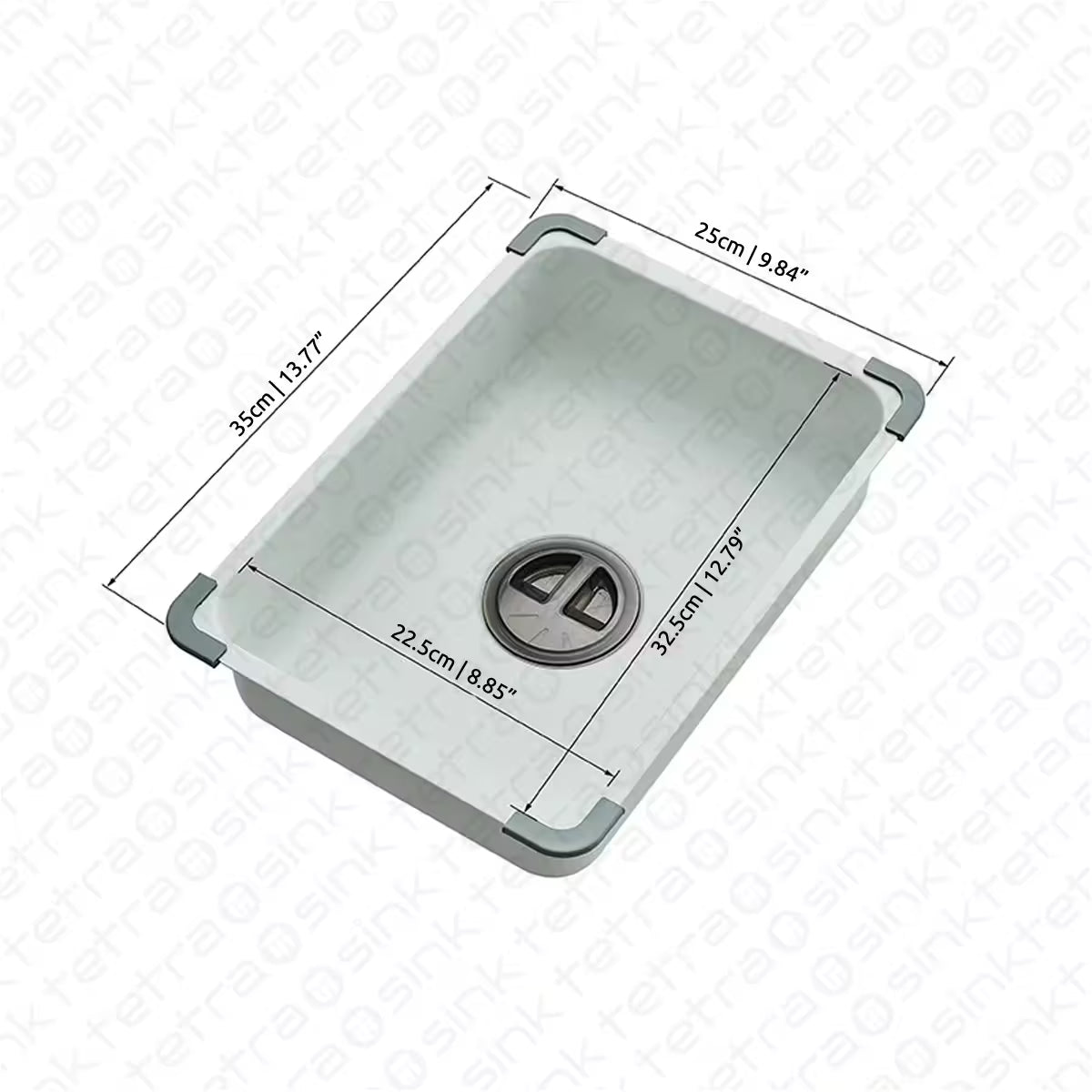 Tetrasink multifunctional sink white kitchen sink movable basin with dimensions labeled on a white background