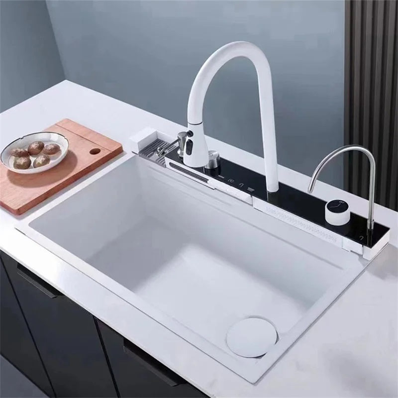 Multifunctional kitchen sink | Tetra Sink | 6NWS30475TS | Multifunctional sink for kitchen with a deep trough and a high-quality waterfall mixing system
