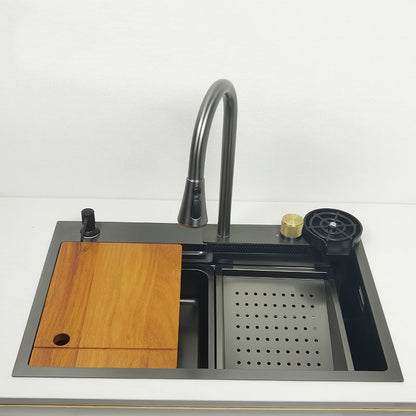 Multifunctional kitchen sink | Tetra Sink | 1NS30475TS | Multifunctional sink for kitchen with deep trough and high-quality waterfall mixer