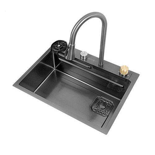 Multifunctional deep kitchen sink with waterfall mixer faucet tap | Tetra Sink | 1NS30475TS