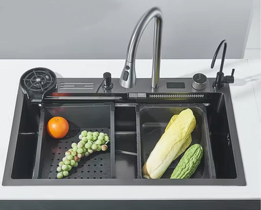 Multifunctional kitchen sink | Tetra Sink | 4KN2S30475TS | set А | Multifunctional sink for kitchen with deep trough and high-quality waterfall mixer - Tetrasink