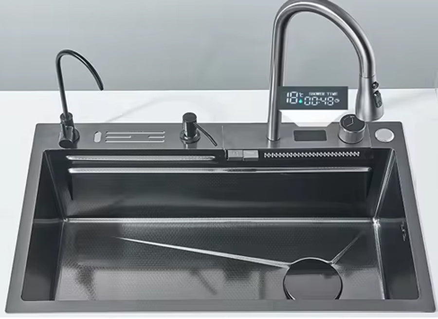 Multifunctional kitchen sink | Tetra Sink | 4KN2S30475TS | set B | Multifunctional sink for kitchen with deep trough and high-quality waterfall mixer - Tetrasink