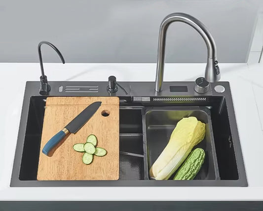 Multifunctional kitchen sink | Tetra Sink | 4KN2S30475TS | set B | Multifunctional sink for kitchen with deep trough and high-quality waterfall mixer - Tetrasink