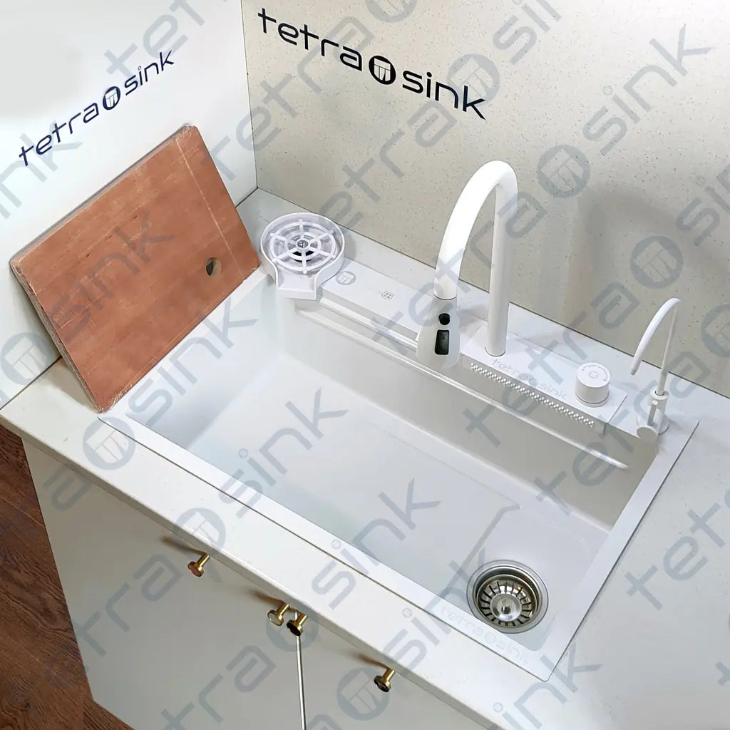 Multifunctional kitchen sink | Tetra Sink | 5BCGNS30468TS | Multifunctional sink for kitchen with deep trough and high-quality waterfall mixer - Tetrasink