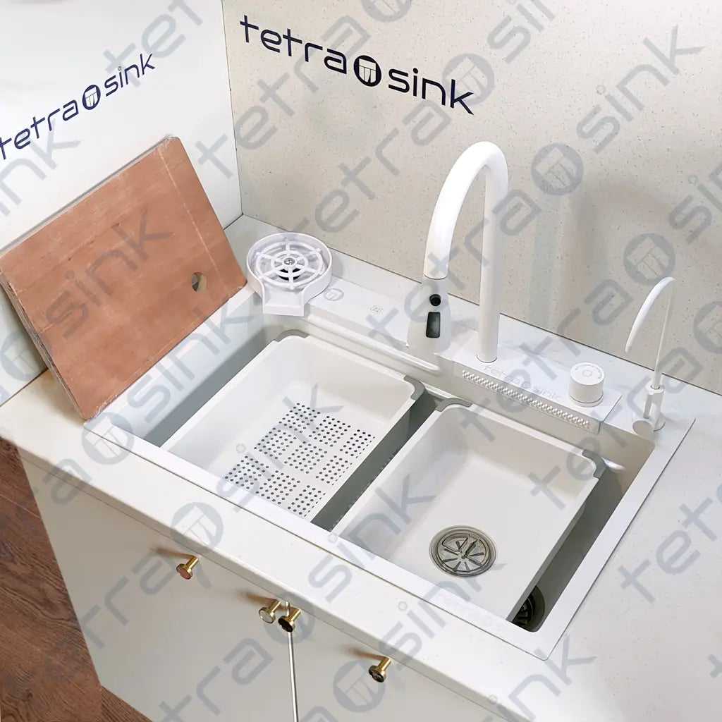 Multifunctional kitchen sink | Tetra Sink | 5BCGNS30468TS | Multifunctional sink for kitchen with deep trough and high-quality waterfall mixer - Tetrasink