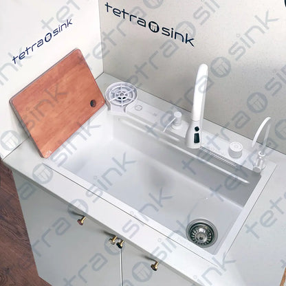 Multifunctional kitchen sink | Tetra Sink | 5BCGNS30468TS | Multifunctional sink for kitchen with deep trough and high-quality waterfall mixer - Tetrasink