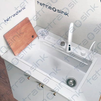 Multifunctional kitchen sink | Tetra Sink | 5BCGNS30468TS | Multifunctional sink for kitchen with deep trough and high-quality waterfall mixer - Tetrasink