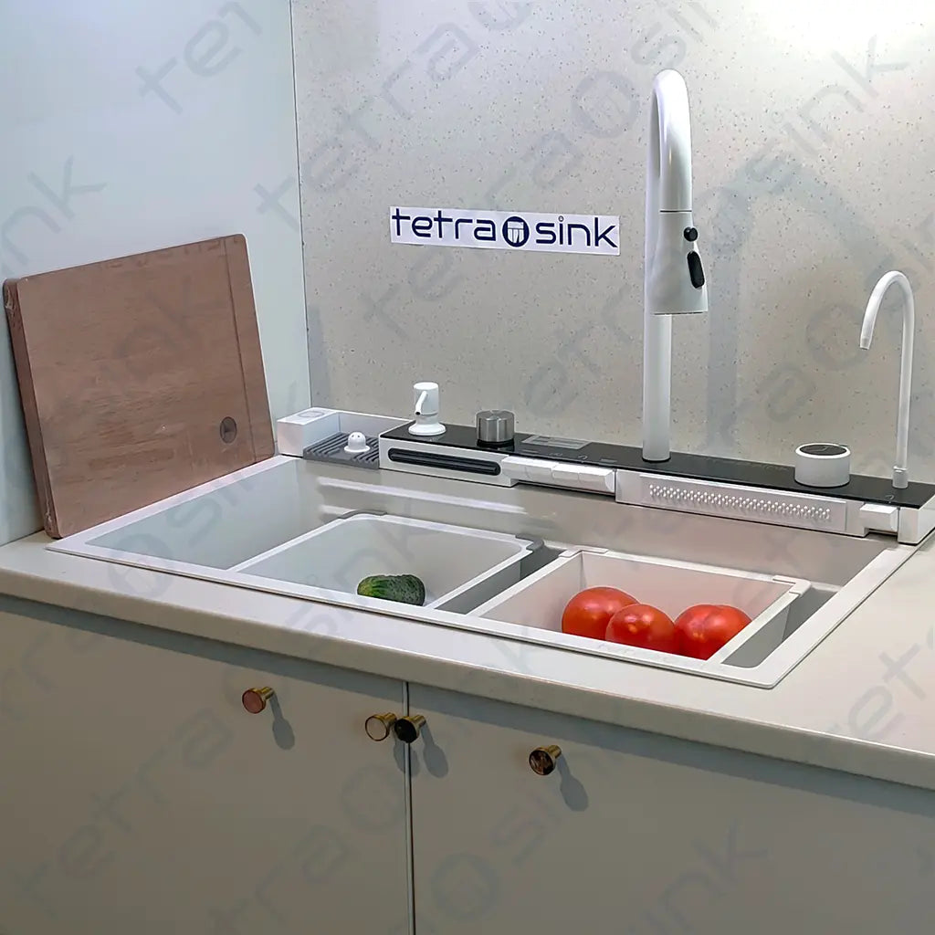 Chiuveta multifunctionala de bucatarie | Tetra Sink | 6NWS30475TS | Chiuvetă multifuncțională pentru bucătărie cu jgheab adânc și sistem de amestecare în cascadă de înaltă calitate