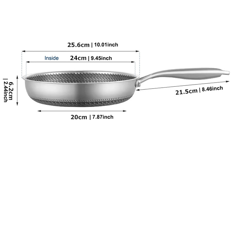 Non-Stick Steel Frying Pan 316 Stainless Steel | TetraSink Panhex | 3D Honeycomb nano platinum coating