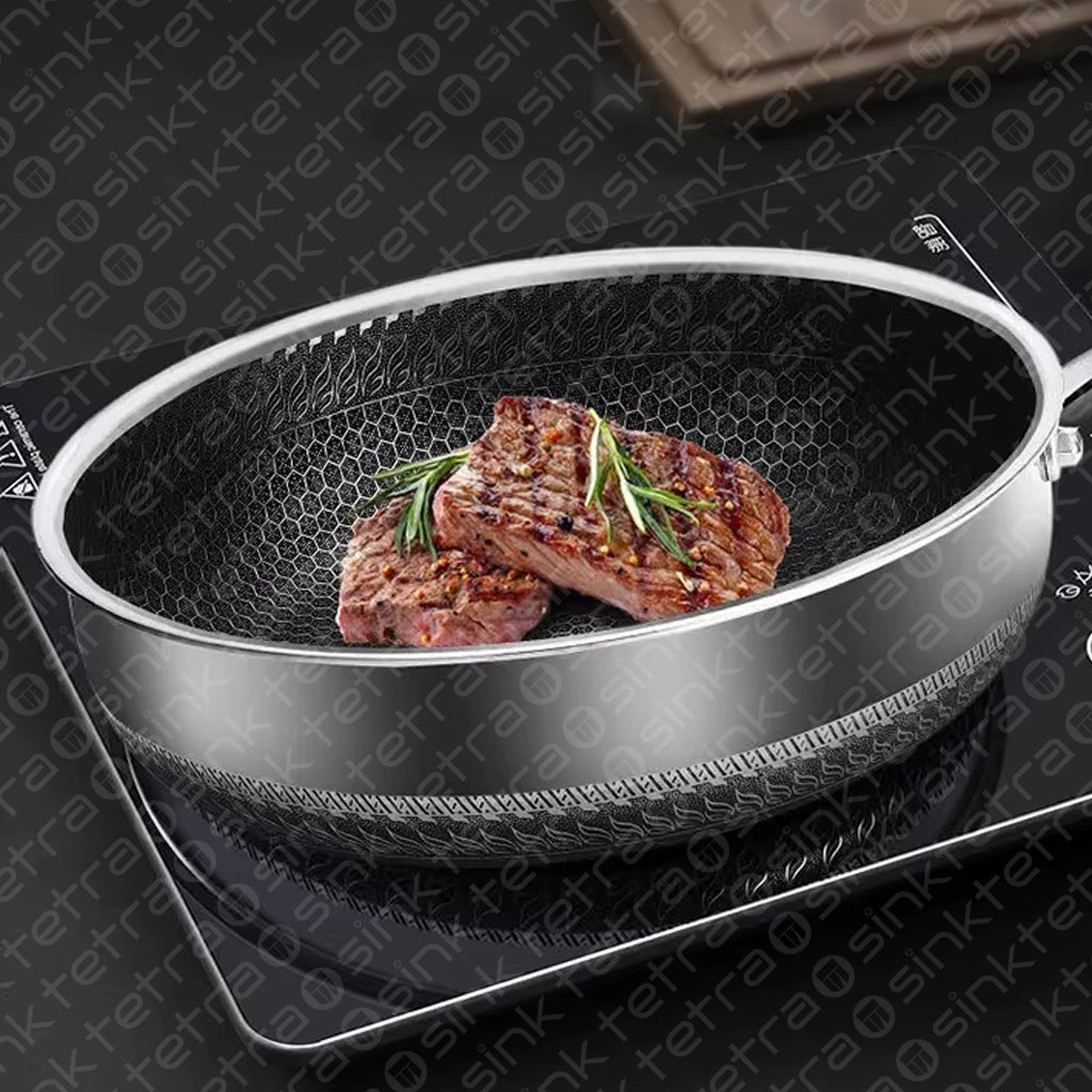 Non-Stick Steel Frying Pan 316 Stainless Steel | TetraSink Panhex | 3D Honeycomb nano platinum coating