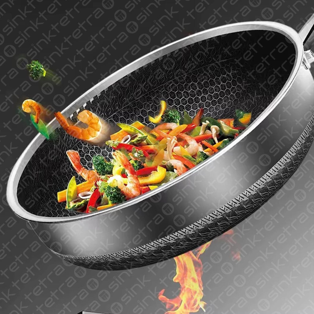 Non-Stick Steel Frying Pan 316 Stainless Steel | TetraSink Panhex | 3D Honeycomb nano platinum coating