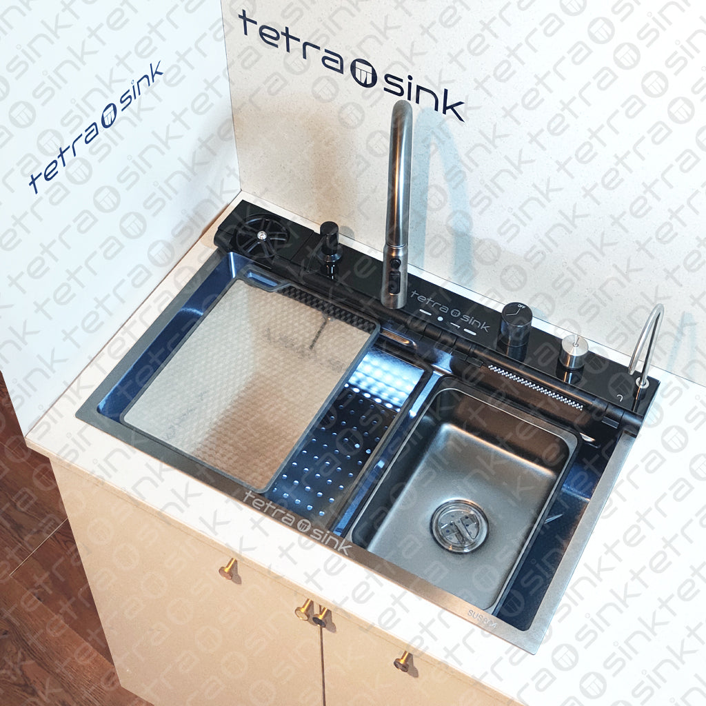 Multifunctional kitchen sink | Tetra Sink | 24NBS304R75 | Multifunctional sink for kitchen with deep trough and high-quality waterfall mixer