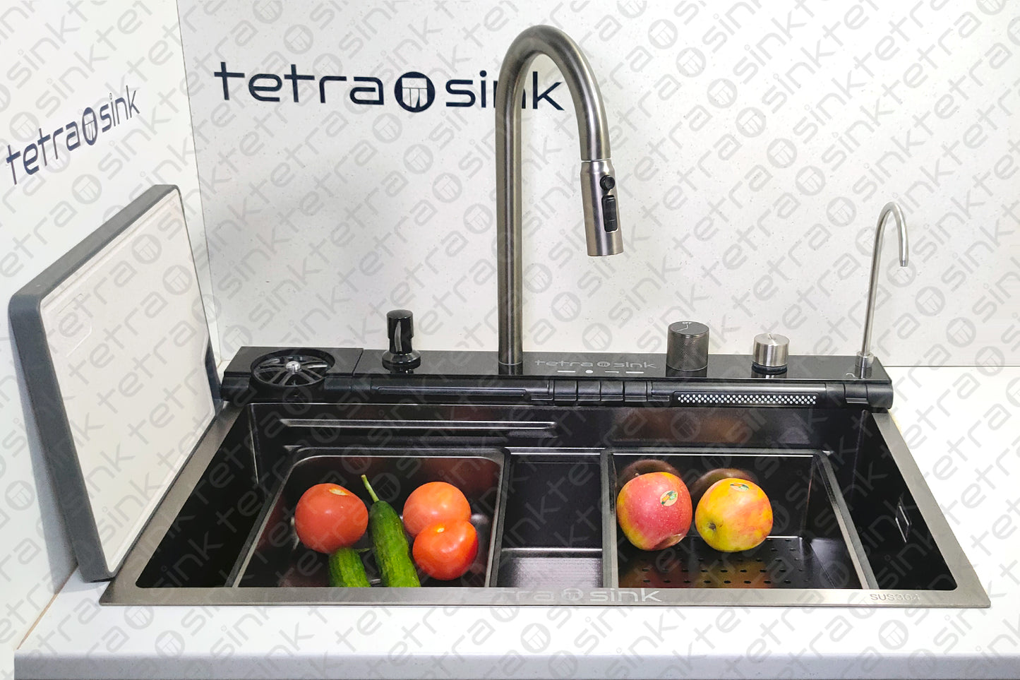 Multifunctional kitchen sink | Tetra Sink | 24NBS304R75 | Multifunctional sink for kitchen with deep trough and high-quality waterfall mixer