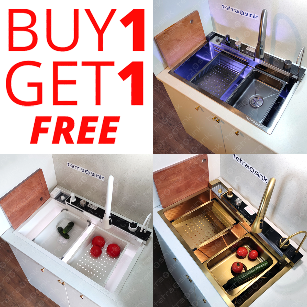 Buy 1 get 1 Free | Tetra Sink Multifunctional kitchen sink with Nano 3D Platinum Coating  Digital Temperature Display & LED Lighting - 6NBS30475TS